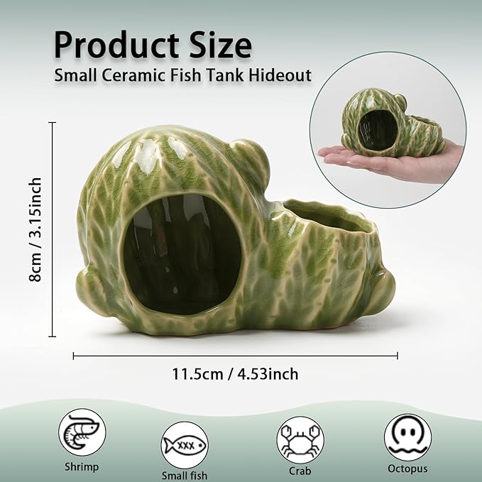 Aquarium Decor Cave Betta Fish Tank Accessories Ornaments Cactus House Hideout for Shrimp Cichlid Hermit Crab, Octopus Hiding Breeding for Tank (Green Cactus)