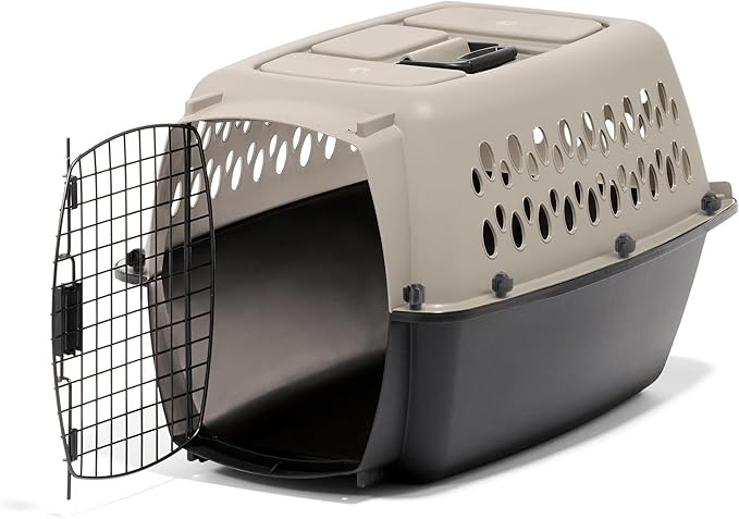 Petmate Vari Dog Kennel Portable Carriers & Crates for Smaller Dogs or Puppies and Pets 10 to 20 lbs, Airline-Friendly Plastic Pet Carrier Home and Travel, 24" Long, Taupe & Black, 24” x 16.7” x 14.5”