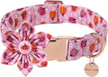Halloween Pumpkin Dog Collar with Flower, Pink Halloween Puppy Flower Collar with Adjustable Metal Buckle,Fancy Halloween Dog Collar Bowtie Gift for Girl Boy Dog,L