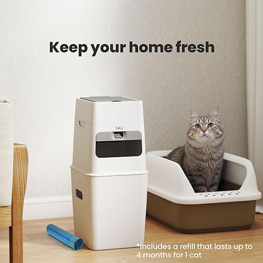 GKJ Cat Litter Box Waste Disposal System for Odor Control Cat Litter Trash Can | Includes 1 roll of 16 Easy Tear-Off Bags | Diaper Trash Can
