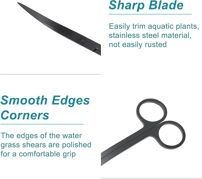 Stainless Steel Aquarium Scissors, Wave Design, Professional Aquaplant Maintenance Tool, Black, 1 Pcs