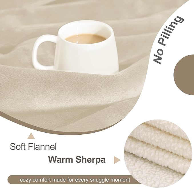 gogobunny Waterproof Bed Blanket, Reversible Sherpa Fleece Throw Blanket for Dog Puppy Cat, Furniture Cover Protects Bed Couch Sofa from Liquid Pee and Pet Fur (Cream, 30x70 inches)