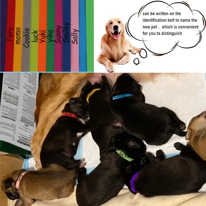 FEBSNOW 20Pcs Puppy Whelping Collars 9 inch Newborn Pet Collars Double-Sided Soft Adjustable ID Bands Puppy Id Collars for Newborn Pet Dog Cat (20 Colors)