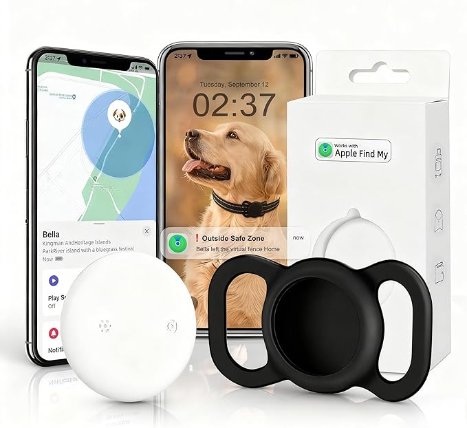 GPS Tracker for Dogs (1 Pack), Mini GPS Cat Tracker, Smart Pet Activity Tracker (iOS Only), No Monthly Fee, Compatible with Apple Find My, Anti-Lost, Finder Tag for Vehicles/Pets/Kids/Items
