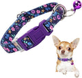 Cute Puppy Collar with Bell-Nylon Dog Collar for Small Breeds, Adjustable XXS XS Tiny Pet Little Dogs Girl Kitten Female Small Animal, for Puppies Purple Flowers X-Small