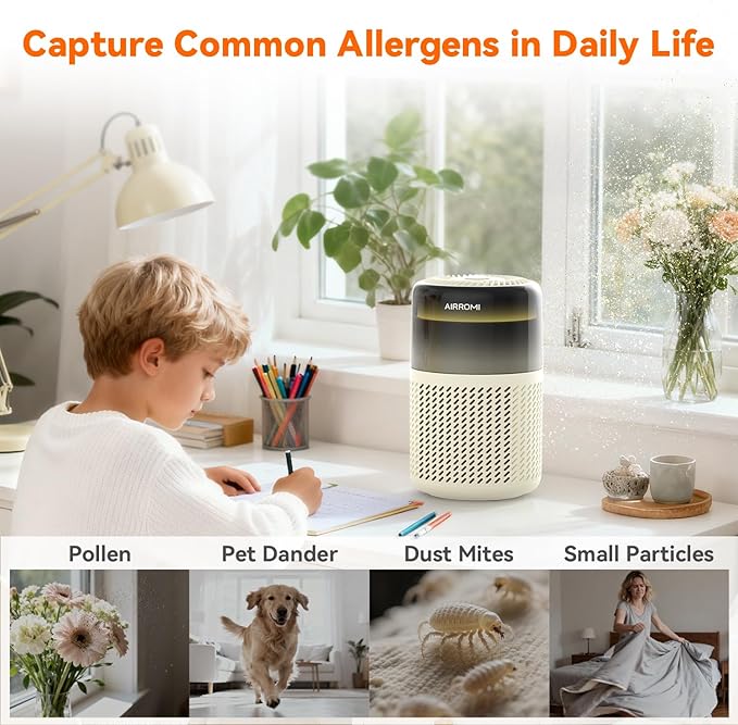 AIRROMI HEPA Air Purifier for Bedroom&Home,Pet Air Purifier for Home Pets,Removes Pet Odor,Cat Litter Smell,Dust,Smoke&Allergies,Quiet Room Air Purifier with Scents,360°Air Cleaner,A2005 Yellow