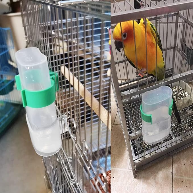 Automatic Bird Water Dispenser Parrot Water Feeder Bird Seed Food Container Parakeet Waterer Cockatiel Cage Accessories Automatic Feeding for Finch Lovebird Canary Small Birds(2Pcs)