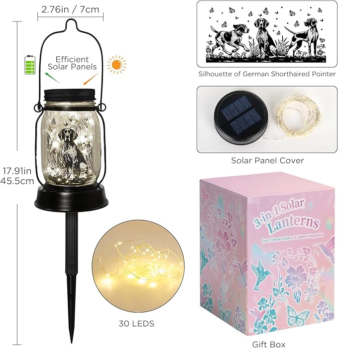 German Shorthaired Pointer Gifts for Women/Men, Pet Solar Lanterns German Shorthaired Pointer Lover Lantern Pet Loss Dog Memorial Lights Solar Garden Decoration for Yard,Patio,Torches Light Home Decor