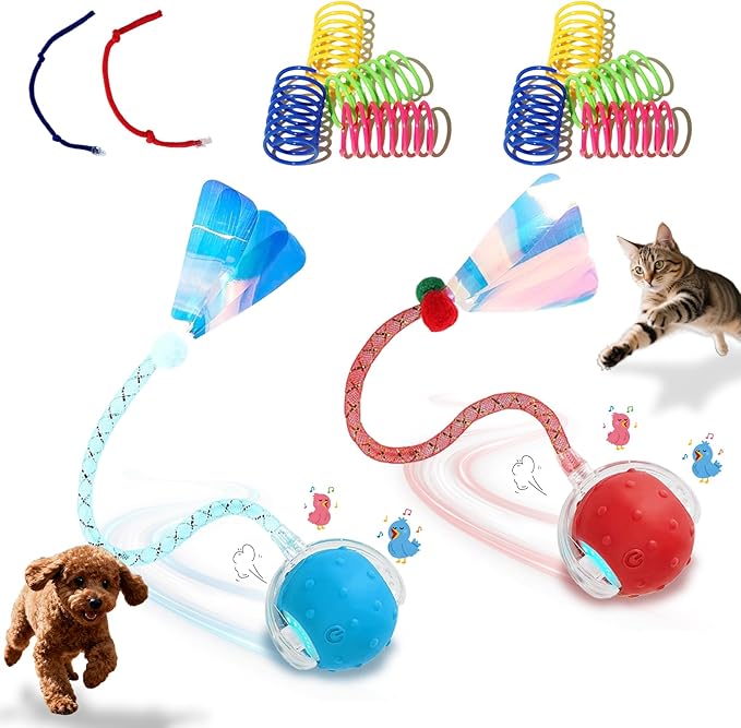 Interactive Cat Toys Ball for Indoor Cats,Automatic Cat Toy with Elastic Mesh Tail,Rechargeable Rolling Kitten Toy,Cat Enrichment Toys for Indoor Cats (RedBlue1, Cat Toy Ball)