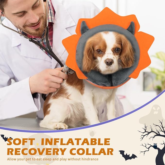 IEUUMLER Inflatable Recovery Dog Collar, Protective Donut Cone, Adjustable Soft Collar for Dog and Cat After Surgery Prevent from Biting & Scratching EU002 - Grey Demon M