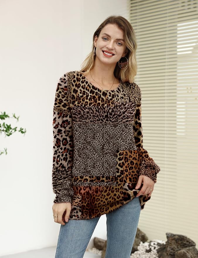 YESNO Women Christmas Sweater Graphic Printed Oversized Pullover Sweaters Casual Loose Knit Tops S01