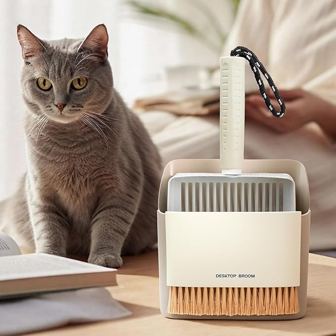 Metal Cat Litter Scooper with Holder, Stainless Steel Metal Litter Scoop Includes Portable Small Broom and Dustpan Set, Speed Sifter Cat Litter Scoop Captures All Clumps, Non-Slip Handle, Easy Clean