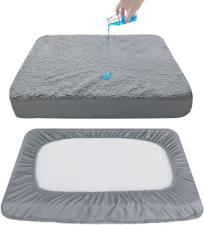 Dog Bed Covers 2 Pack Soft Plush Replacement Washable, Waterproof Pet Mattress Bed Liner Grey 44x32 Inches, for Dog/Cat, Cover Only