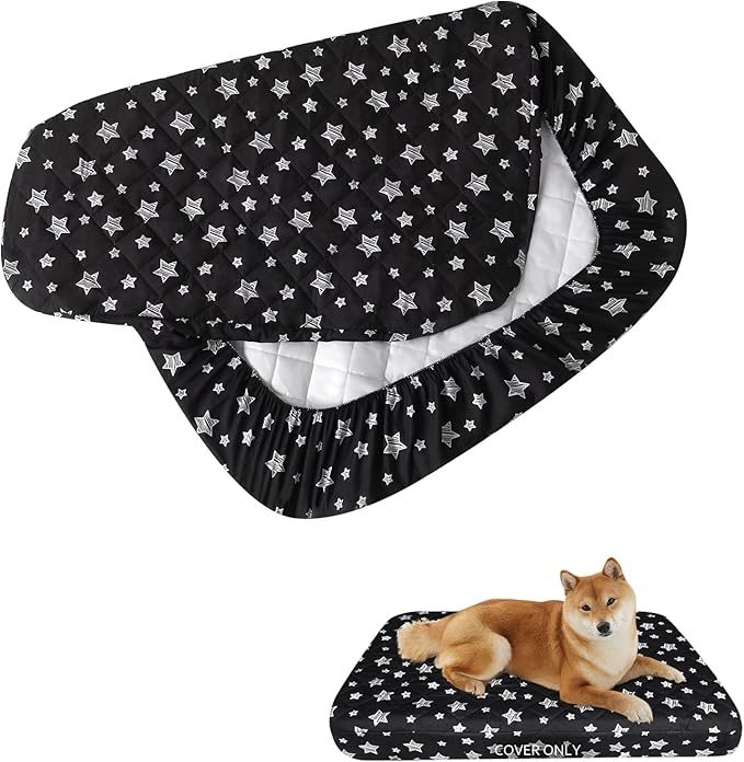 Waterproof Dog Bed Covers Replacement Washable Pet Hair Easy to Remove, Noiseless Quilted Puppy Pet Bed Cover Lovely Black Star Print 27x36 Inches, for Dog/Cat, Cover Only