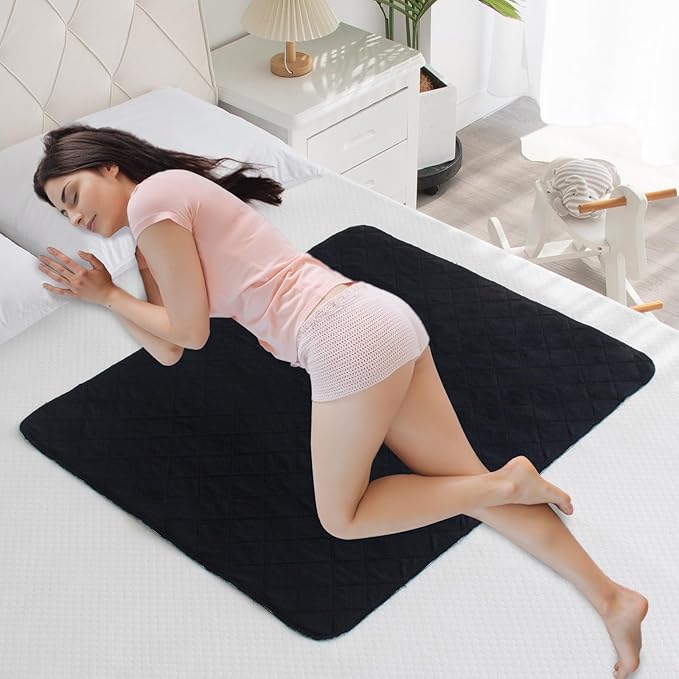 Washable Incontinence Bed Pad - Reusable Underpad for Kids, Adults, Elderly, Hospitals & Pets - Waterproof Protector for Bed, Sofa, Floor - Super Absorbent 34" x 36" - Black