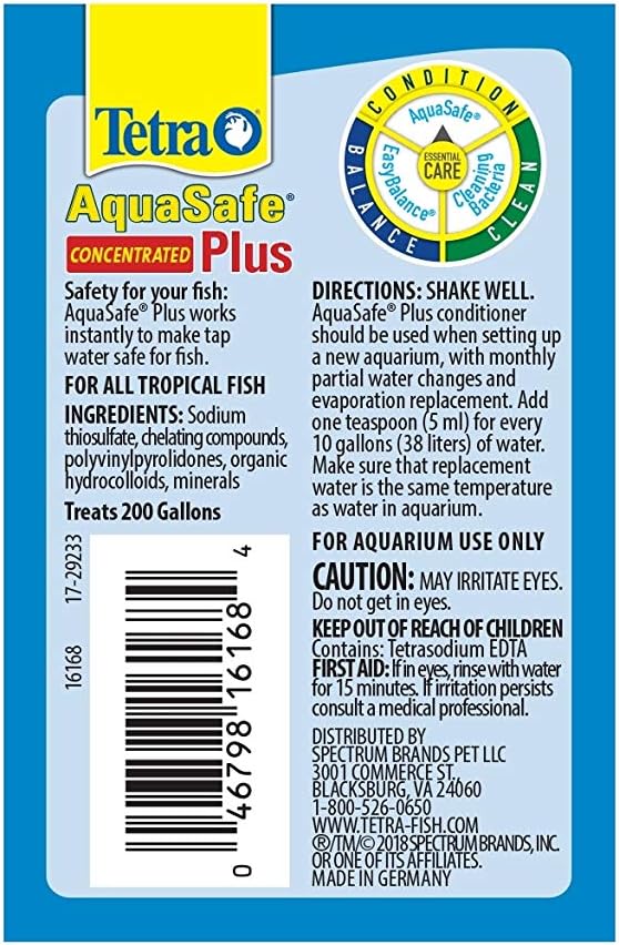Tetra AquaSafe Plus 3.38 Ounces, Aquarium Water Conditioner And Dechlorinator