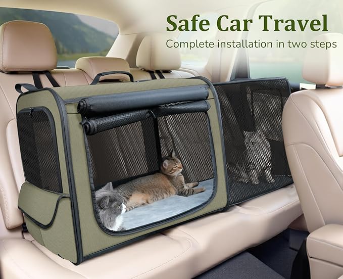 Pecute Dog Car Carrier Stable and Light Weight, Expandable Extra Space Dog Carrier for Cars, Breathable Dog Car Crate, Foldable Pet Carrier for Both Indoor and Outdoor Use, Pet Travel Crate Green