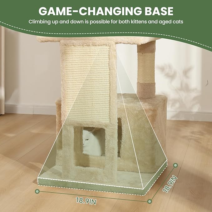 Cat Tree, 50.31-Inch Cat Tower for Indoor Cats, Cat House with Padded Platform Bed, Toy Mouse Ball, Large Cozy Condo, Hammocks and Sisal Scratching Posts for Kittens Play, White