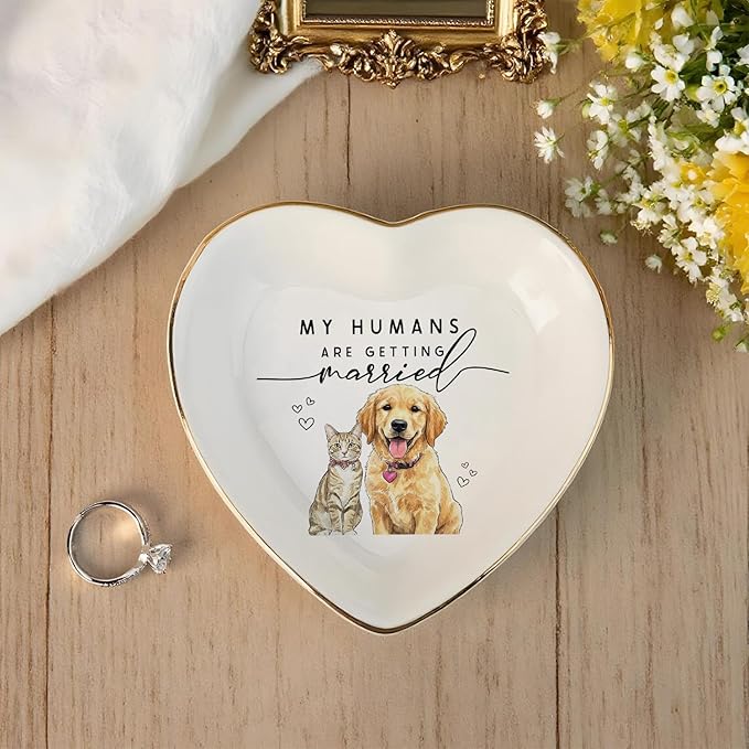 Custom Pet Portrait Watercolor Ring Dish, My Humans Are Getting Married Jewelry Tray, Engaged Ring Dish Gift for Newly Married Engaged Wedding Gift for Wife Her Fiance Bestie Bride To Be Newlyweds