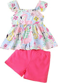 Toddler Baby Girls Summer Clothes Outfits Ruffled Sleeve Dinosaur Shirt Leopard Tops and Shorts Pants Sets 2PCS