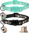 2PCS Breakaway Cat Collars with Bell Cute Kitty Glow in The Dark Adjustable Kitten Collars 7.9-13.0 Inch(Teal&Black)