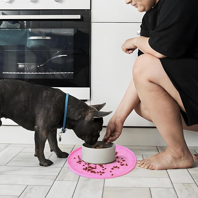 Dog Food Mat - Waterproof Cat Bowl Mat for Food and Water with Edges, Nonslip Dog Feeding Placement for Protecting Floors (2Pack Pink)