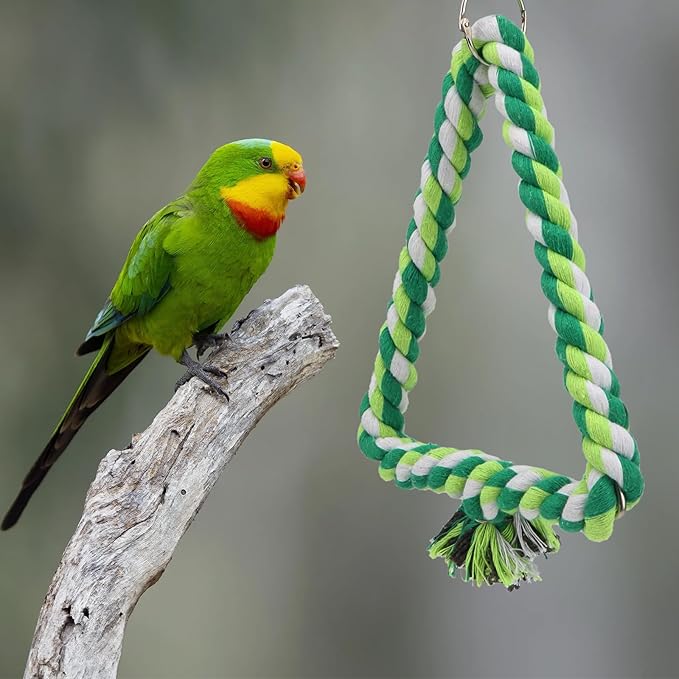 Wontee Bird Swing Bird Rope Perch Parrot Climbing Stand for Parakeets Budgies Cockatiel Conure Quaker Caique (S(5.9IN, 7.1IN))