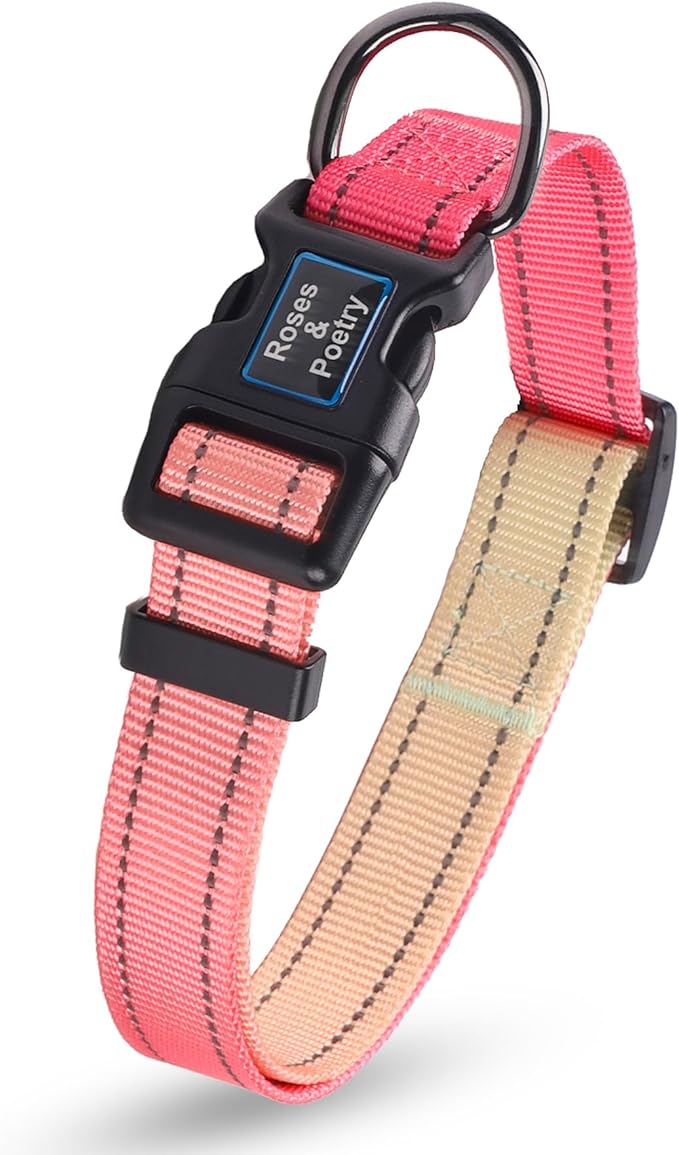 Roses&Poetry Pink Dog Collar for Female Dogs Reflective with Pink Gradient Color, Adjustable XSmall Puppy Collars Tiny for Small Medium Large Dogs (Pink Gradient-XS)