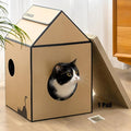 Cardboard Cat House with Scratch Pad & Catnip, Cat Play Scratching House for Indoor Hideaway Furniture, Heavy Duty Sturdy Cardboard Scratcher, Easy to Assemble Birthday Gift, Medium