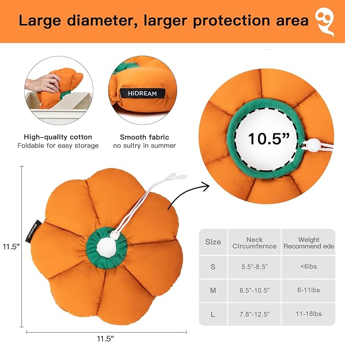Cat Cone Collar,Cute Waterproof Recovery Collar,Anti-Bite Lick Wound Healing Safety Elizabethan e Collar for Cats,Orange Pumpkin Cat Halloween Costume