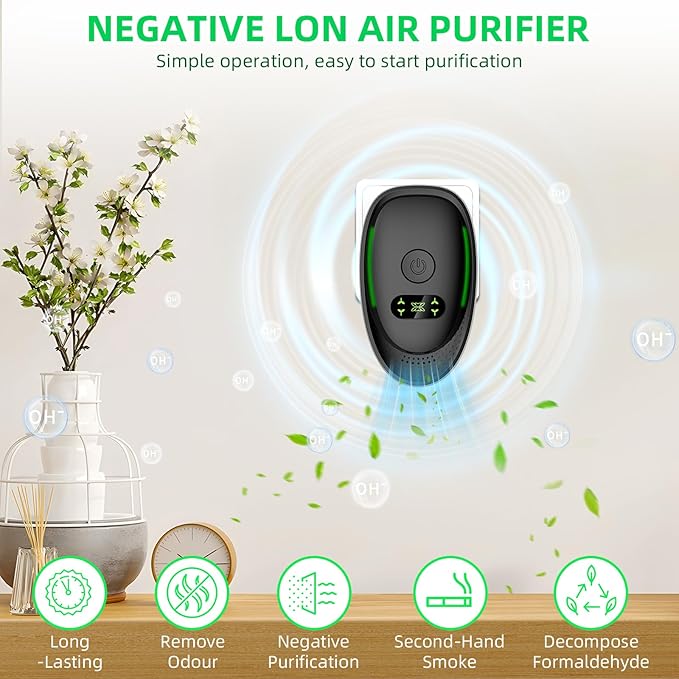 Plug In Air Purifier - 6Packs Air Ionizers for Home, Silent Filterless Air Purifier, Auto Mode for Pets Odor Smoke, Quiet Operation Negative Ion Technology Freshener for Home, Bedroom, Office