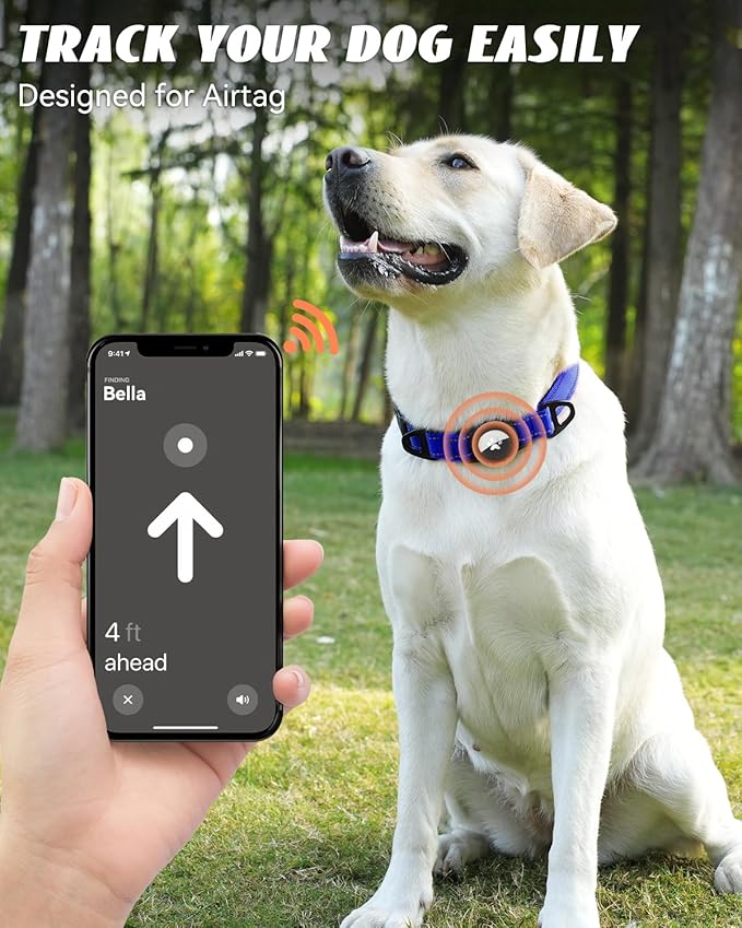 Joytale Airtag Dog Collar, Reflective Pet Collar with Waterproof AirTag Holder, Dual D-Rings, Soft Padded Adjustable for Medium Dogs, Navy Blue, M