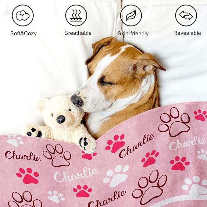 Personalized Dog Blanket, Customized Pet Blankets with Name Picture, Throw Blanket for Small Medium Large Dog Puppy Cat (E-Pink)