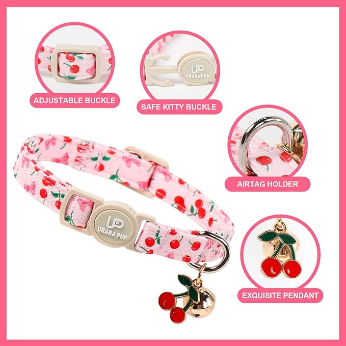 Cat Collar, Pack of 2 Summer Kitten Collars-Cute Lime and Strawberry Pendants-Breakaway Kitty Collars,Cat Collar with Bell, for Girl & Boy Cats