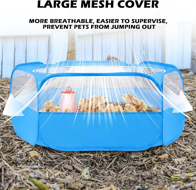 UWE Small Animal Playpen, Chicken Brooder Box with Cover Top, Portable Outdoor Exercise Pet Cage Tent, Waterproof Breathable Pet playpen Indoor for Chick Ktiien Bunny Hamster Guinea Pig, Blue
