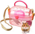 kathson Portable Hamster Cage Dwarf Hamster Carry Case Syrian Hamster Carry Travel Cage with House Food Bowl Adjustable Strap Pet Outgoing Cages Carrier for Small Hamster Young Guinea Pig Pink