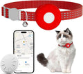 Cat Tracker,Pet Tracker for Cats Compatible with Apple Find My App(Only iOS),Waterproof Tracker Cat Collar with Safety Elastic Buckle,No Monthly Fee,Works with Any Collar (Red)