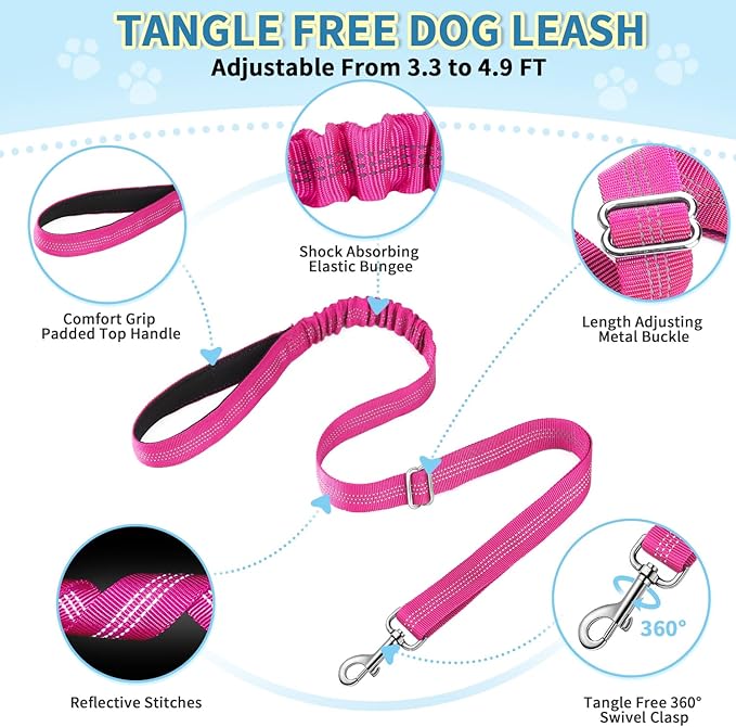 SlowTon No Pull Small Dog Harness and Leash Set, Puppy Soft Vest Harness Neck & Chest Adjustable, Reflective Lightweight Harness & Anti-Twist Pet Lead Combo for Small Medium Dogs (Fuchsia, XXS)