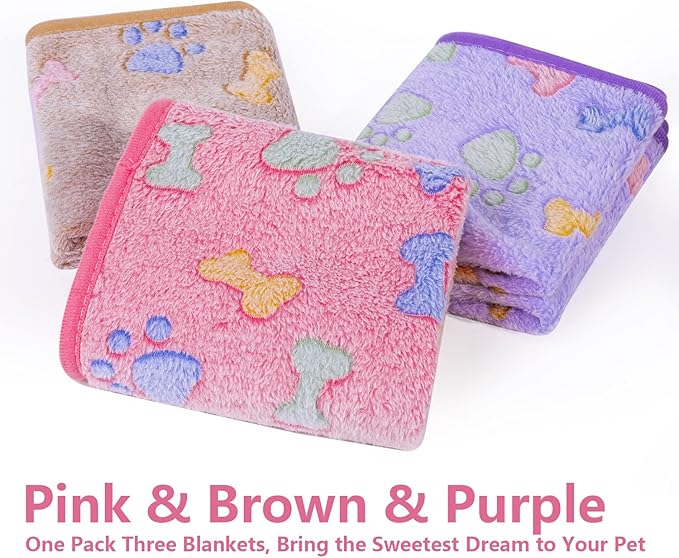 LeapSheep Pet Blankets for Dogs Cats - 3Pack Bone Pattern Super Soft Fluffy Dog Blankets for Small Medium Large Doggy Kitten (Bone, Medium)