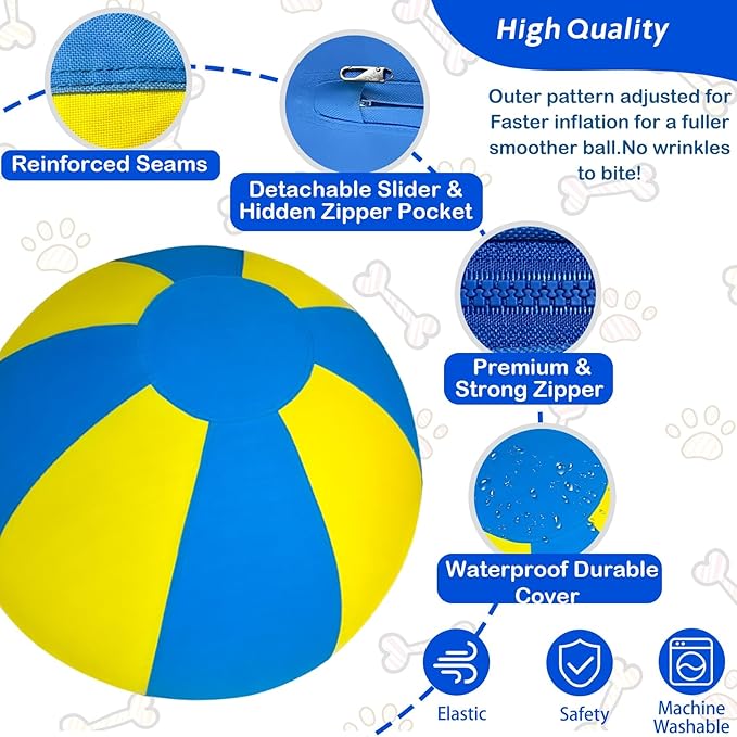 Herding Ball for Dogs, Dual Layered Set for Australian Shepherd, Cattle, Collie, Agility Equipment-Free Training Book (Blue & Yellow, Large-25 Herding Ball Set)