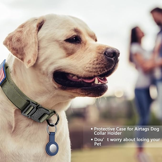 DAGANXI Tactical Dog Collar, Adjustable Military Training Nylon Dog Collar with Control Handle and Heavy Metal Buckle for Medium and Large Dogs, with Patches and Airtags Case (M, Green)