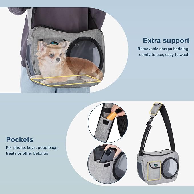 OWNPETS Pet Sling Carrier, Pet Airline Carrier Travel Bag, Fit 10~13lb Small Dogs, Comfortable, Adjustable, Perfect for Airline, Travelling, Daily Walk, Outdoor Activity and Weekend Adventure