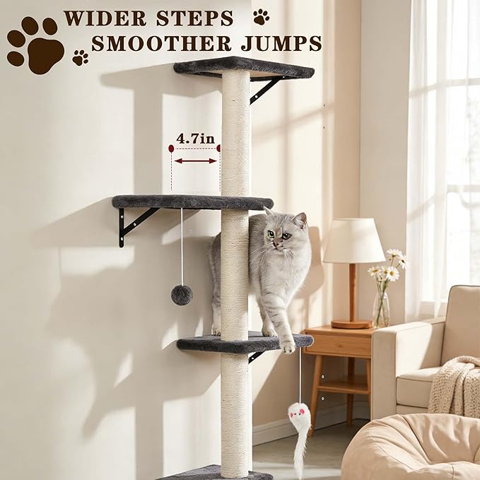 ANWA 5-in-1 Cat Wall Shelves with Scratching Posts & Cozy Condo, Space-Saving Cat Wall Furniture with Scratcher, Multi-Level Cat Wall Climber with Floating Shelves for Indoor Cats, Dark Gray