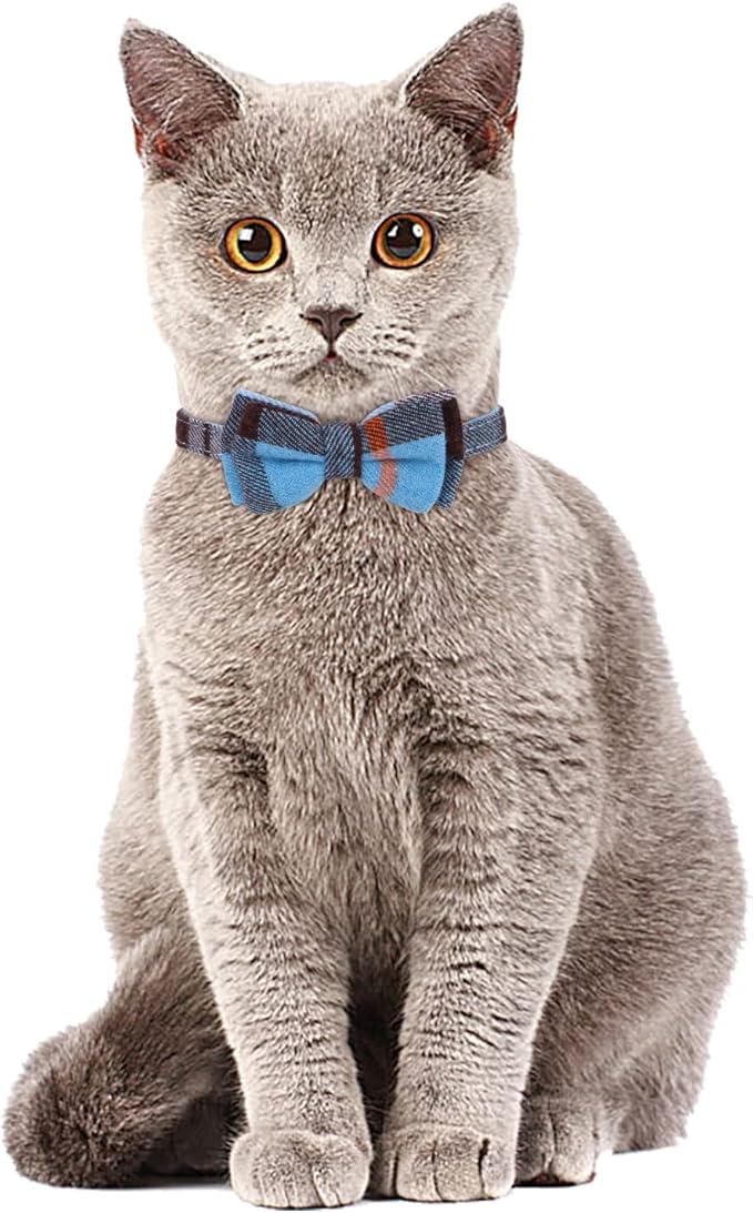 Faleela 2 Pack/Set Cat Collar with Cute Bow Tie and Bell,Breakaway Plaid Shirt Collar for Kitty Adjustable Safety