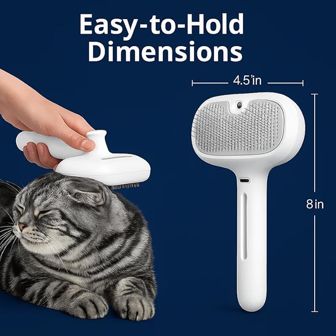Renu Dog Brush, Renu FreshFur Dog Shower Brush + Bathing Solution, 3 in 1 Self Cleaning Steamy Pet Brushes, Dogs Grooming Tool for Long & Short Hair, Removes Loose Hair Reduces Shedding (White)