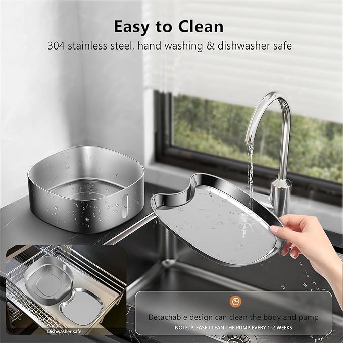 Wireless Cat/Dog Water Fountain 7L/236oz/1.8Gal, DRLWXYSJ Stainless Steel Battery Operated Cordless Automatic Pet Water Dispenser for Multi-Cats and Small to Large Dogs with Ultra Quiet Pump