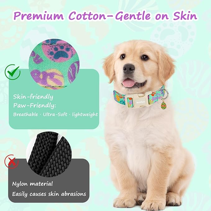 Easter Dog Collar for Medium Dogs, Adjustable Green Medium Dog Collar with Colorful Eggs Pattern, Cute Easter Dog Collars Girl Boy Collar for Dogs -M