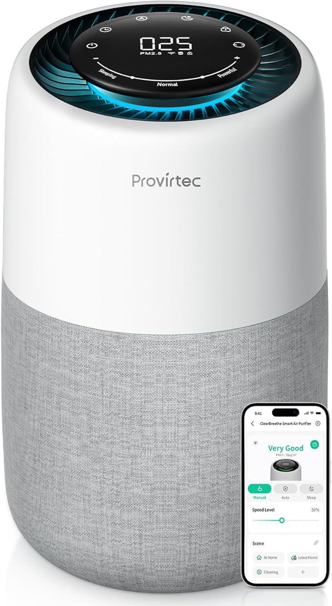 Air Purifier with PM2.5 Real-Time Display & Air Quality Monitor, All-in-One Auto Mode & APP Control, Covers Up to 916 Sq Ft, H13 HEPA Filter for Allergies, Pet Hair, Smoke, Odor, Pollen
