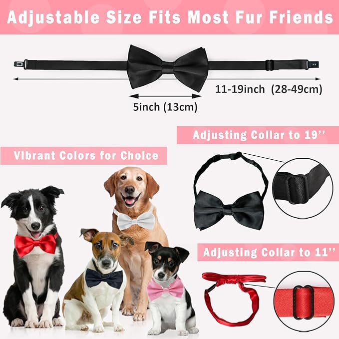 KOOLMOX Pink Bow Tie for Dogs, Formal Dog Bowtie with Adjustable Dog Collar for Medium and Large Dogs Cats Pets Wedding Christmas Birthday Party Holiday Homecoming Costumes, Black & Pink, 2 Pack
