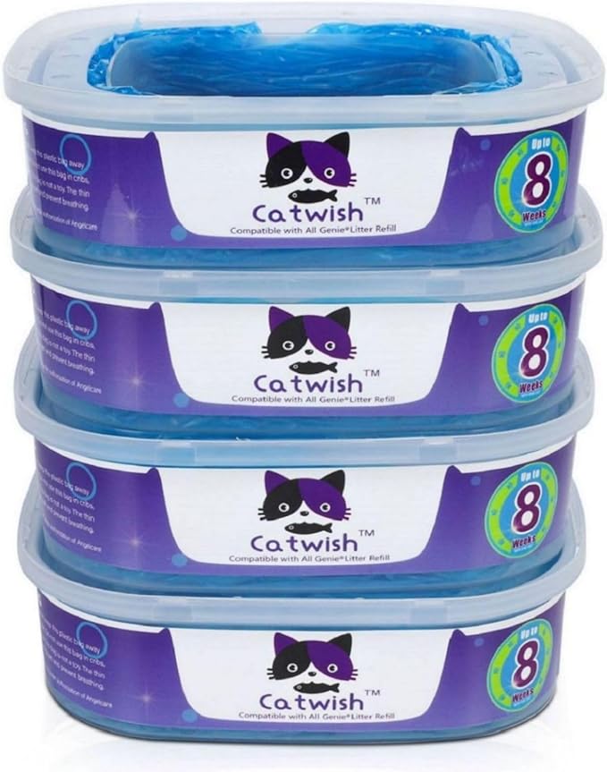 Cat Litter Refills Bags 4 Pack Enhanced Odor Control Litter Refills Compatible with Genie Cat Standard, Plus and XL Pails